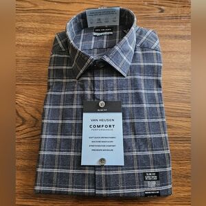 Van Heusen Slim Fit Blue Plaid Comfort Performance Shirt